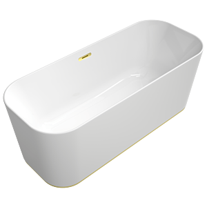 Villeroy & Boch Finion freistehende Badewanne 177FIN7N300V101 170x70cm, Wasserzulauf, Emotion, Design-Ring, weiß, gold