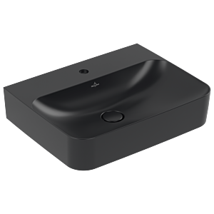 Lavabo Villeroy &amp; Boch Finion 416864R7 60x47cm, trou de robinetterie central percé, trop-plein dissimulé, noir pur C+