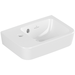 Villeroy und Boch O.novo Handwaschbecken 434236T2 36x25cm, eckig, Becken rechts, mit Hahnloch, mit Überlauf, weiß AntiBac C-plus