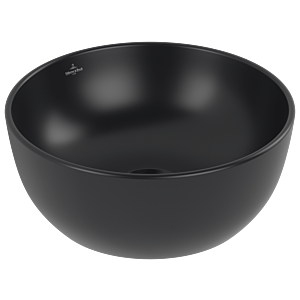 Villeroy und Boch Artis Aufsatzwaschtisch 438932R7 d= 32,5cm, rund, ohne Hahnlochbank, ohne Überlauf, Pure black C-plus