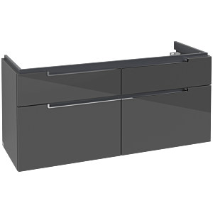 Villeroy & Boch Subway 2.0 Waschtischunterschrank A91710FP, 128,7x59x44,9cm, Glossy Grey,Griff chrom