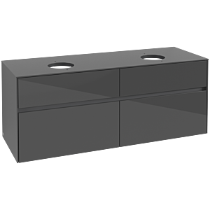 Villeroy and Boch Collaro vanity unit C04800FP 140 x 54.8 x 50 cm, for 2 Basin Fixing Kit , Glossy Grey