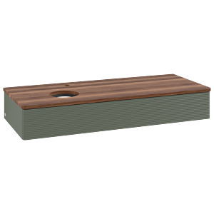 Villeroy und Boch Antao Waschtisch-Unterschrank K11152HL 120x19x50cm, Hahnloch, Waschbeckenplattenfarbe warm walnut, leaf green matt lacquer
