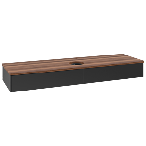 Meuble vasque Villeroy &amp; Boch Antao K14052PD 160 x 19 x 50 cm, percé pour robinetterie, plan vasque couleur noyer chaud, laque noire mate