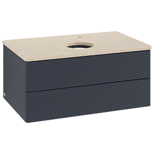 Villeroy &amp; Boch Antao vanity unit K19153HG 80x36x50cm, tap hole, washbasin top color botticino, midnight blue matt lacquer