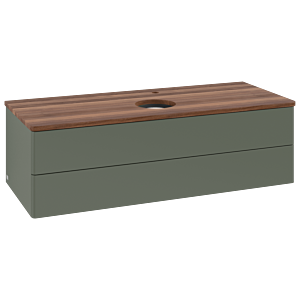 Villeroy &amp; Boch Antao vanity unit K21052HL 120x36x50cm, tap hole, washbasin top color warm walnut, leaf green matt lacquer