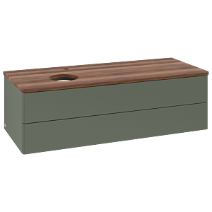 Villeroy und Boch Antao Waschtisch-Unterschrank K22052HL 120x36x50cm, Hahnloch, Waschbeckenplattenfarbe warm walnut, leaf green matt lacquer