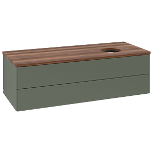 Meuble vasque Villeroy &amp; Boch Antao K23012HL 120 x 36 x 50 cm, plan vasque couleur noyer chaud, laque mate vert feuille