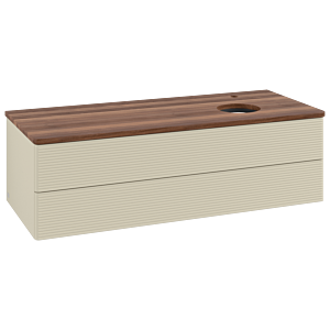 Villeroy und Boch Antao Waschtisch-Unterschrank K23152HJ 120x36x50cm, Hahnloch, Waschbeckenplattenfarbe warm walnut, silk grey matt lacquer