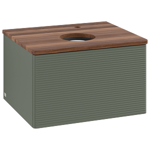 Villeroy &amp; Boch Antao vanity unit K29152HL 60x36x50cm, tap hole, washbasin top color warm walnut, leaf green matt lacquer