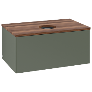 Meuble vasque Villeroy &amp; Boch Antao K30052HL 80 x 36 x 50 cm, percé pour robinetterie, plan vasque couleur noyer chaud, laque mate vert feuille