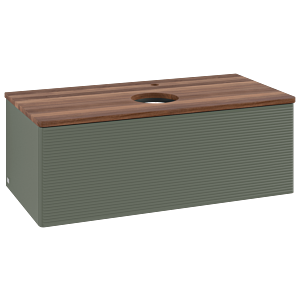 Meuble vasque Villeroy &amp; Boch Antao K31152HL 100 x 36 x 50 cm, percé pour robinetterie, plan vasque couleur noyer chaud, laque mate vert feuille