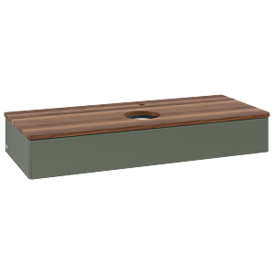 Villeroy &amp; Boch Antao vanity unit L10052HL 120x19x50cm, tap hole, washbasin top color warm walnut, leaf green matt lacquer