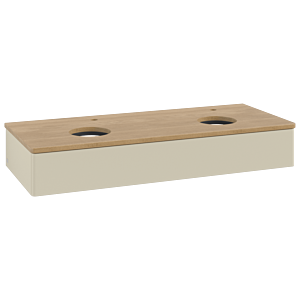 Villeroy &amp; Boch Antao vanity unit L13051HJ with lighting, 120x19x50cm, tap hole, washbasin top color honey oak, silk grey matt lacquer