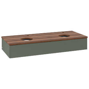 Villeroy &amp; Boch Antao vanity unit L13052HL with lighting, 120x19x50cm, tap hole, washbasin top color warm walnut, leaf green matt lacquer
