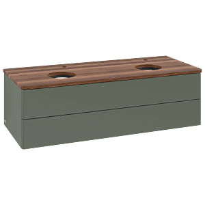 Villeroy und Boch Antao Waschtisch-Unterschrank L24052HL 120x36x50cm, Hahnloch, Waschbeckenplattenfarbe warm walnut, leaf green matt lacquer