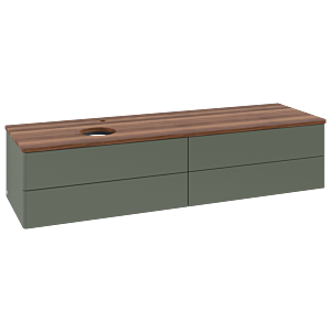 Meuble vasque Villeroy &amp; Boch Antao L26052HL avec éclairage, 160 x 36 x 50 cm, percé pour robinetterie, plan vasque couleur noyer chaud, laque mate vert feuille