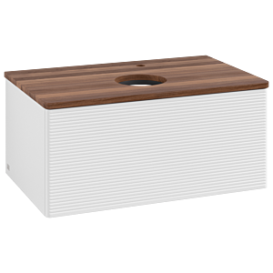 Villeroy &amp; Boch Antao vanity unit L30152GF with lighting, 80x36x50cm, tap hole, washbasin top color warm walnut, glossy white lacquer