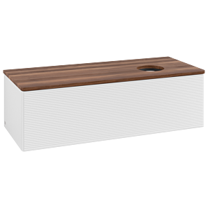 Villeroy &amp; Boch Antao vanity unit L34112GF with lighting, 120x36x50cm, washbasin top color warm walnut, glossy white lacquer