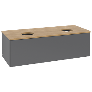 Villeroy und Boch Antao Waschtisch-Unterschrank L35051GK mit Beleuchtung, 120x36x50cm, Hahnloch, Waschbeckenplattenfarbe honey oak, anthracite matt lacquer