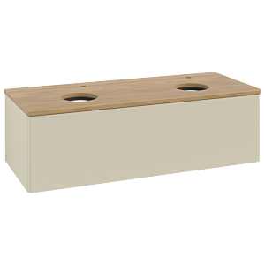 Meuble vasque Villeroy &amp; Boch Antao L35051HJ avec éclairage, 120 x 36 x 50 cm, percé pour robinetterie, plan vasque couleur chêne miel, laque mate gris soie