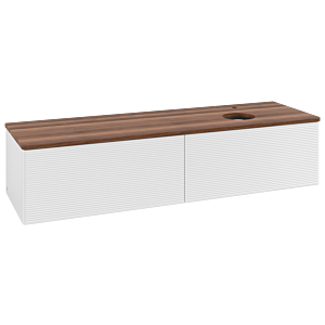 Villeroy &amp; Boch Antao vanity unit L38152GF 160x36x50cm, tap hole, washbasin top color warm walnut, glossy white lacquer
