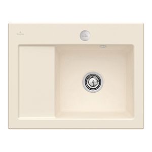 Villeroy und Boch Subway 45 Compact Einbauspüle 331302FU rechts, mit Ablaufgarnitur, Excenterbetätigung, 650 x 510 mm, ivory CeramicPlus