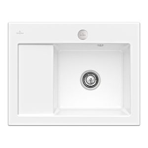 Évier encastrable compact Villeroy et Boch Subway 45 331302KG à droite, avec garniture de vidage , vidage automatique, 650 x 510 mm, blanc neige CeramicPlus