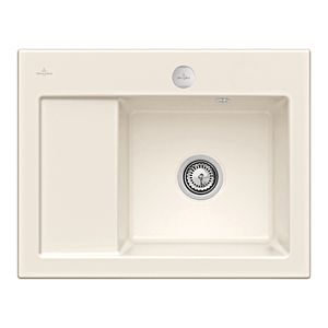 Villeroy und Boch Subway 45 Compact Spüle 331302KR rechts, mit Ablaufgarnitur, Excenterbetätigung, 650 x 510 mm, crema CeramicPlus