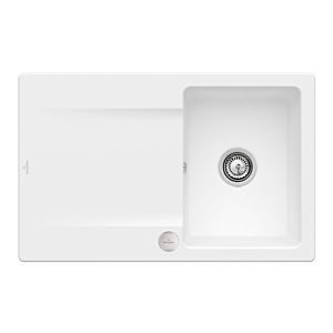 Villeroy und Boch Flächenbündige Spüle 33342FRW mit Ablaufgarnitur und Exzenterbetätigung, Stone White