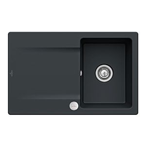 Villeroy und Boch Flächenbündige Spüle 33342FS5 mit Ablaufgarnitur und Exzenterbetätigung, Ebony