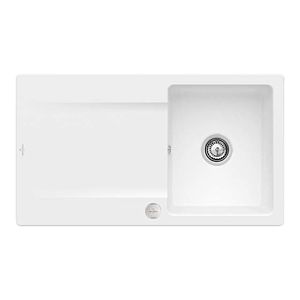 Villeroy and Boch flush-mounted sink 33352FRW with drain fitting and eccentric actuation, Stone White
