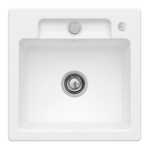 Villeroy und Boch Siluet Flächenbündige Spüle 33452FRW mit Ablaufgarnitur und Exzenterbetätigung, Stone White