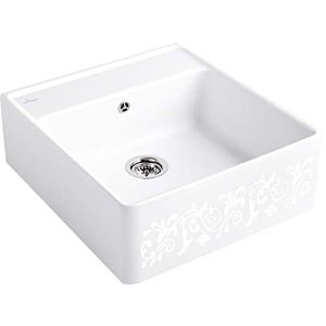 Villeroy and Boch single bowl sink 632062KT drain fitting, eccentric actuation, fastening kit, White Pearl