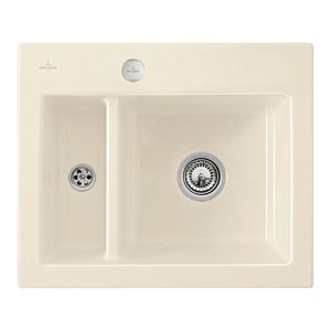 Villeroy et Boch Subway évier à chasse d&#39;eau 67802FKR avec garniture de vidage et actionnement excentrique, Crema