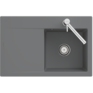 Villeroy und Boch Subway Style 45 Flat Flächenbündige Spüle 33472FR7 rechts, mit Ablaufgarnitur, Excenterbetätigung, pure black, 78 x 51 cm