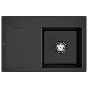Villeroy and Boch Subway Style 45 built-in sink 334701R7 right, with drain fitting, manual operation, pure black, 78 x 51 cm