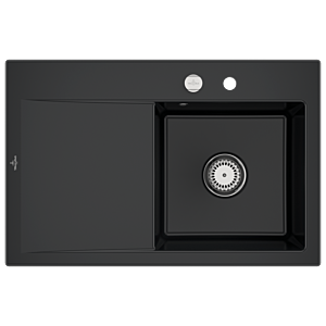 Villeroy and Boch Subway Style 45 built-in sink 334702R7 right, with drain fitting, eccentric operation, pure black, 78 x 51 cm
