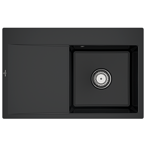 Villeroy und Boch Subway Style 45 Flat Flächenbündige Spüle 33471FR7 rechts, mit Ablaufgarnitur, Handbetätigung, pure black, 78 x 51 cm