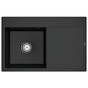 Villeroy und Boch Subway Style 45 Flat Flächenbündige Spüle 33481FR7 links, mit Ablaufgarnitur, Handbetätigung, pure black, 78 x 51 cm