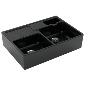 Villeroy und Boch Spülstein-Doppelbecken 632391R7 Resteschale, mit Ablaufgarnitur, Handbetätigung, pure black