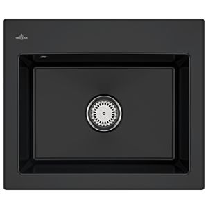Villeroy und Boch Subway Style 60 S Einbauspüle 330901S5 mit Ablaufgarnitur, Handbetätigung, 600 x 510 mm, ebony CeramicPlus