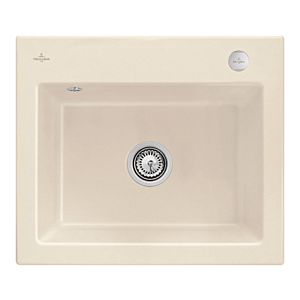 Villeroy und Boch Subway 60 S Einbauspüle 330902FU mit Ablaufgarnitur, Excenterbetätigung, 600 x 510 mm, ivory CeramicPlus