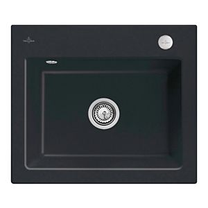Villeroy und Boch Subway 60 S Einbauspüle 330902S5 mit Ablaufgarnitur, Excenterbetätigung, 600 x 510 mm, ebony CeramicPlus