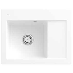 Villeroy und Boch Subway 45 Compact Einbauspüle 331201R1 links, mit Ablaufgarnitur, Handbetätigung, 650 x 510 mm, weiß alpin CeramicPlus