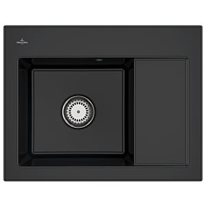 Villeroy und Boch Subway 45 Compact Einbauspüle 331201S5 links, mit Ablaufgarnitur, Handbetätigung, 650 x 510 mm, ebony CeramicPlus