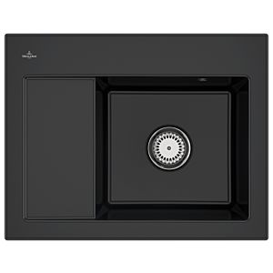 Villeroy & Boch Subway 45 Compact Einbauspüle 331301S5 rechts, mit Ablaufgarnitur und Handbetätigung, 650 x 510 mm, Ebony