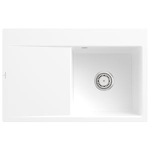 Villeroy et Boch Subway Style 45 Évier plat à chasse d&#39;eau 33471FRW droite, avec garniture de vidage , commande manuelle, blanc pierre CeramicPlus, 78 x 51 cm
