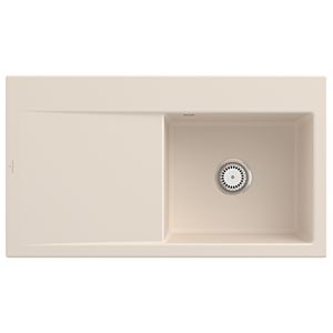 Villeroy und Boch Subway Style 50 Einbauspüle 335101FU Becken rechts, Ablaufgarnitur mit Handbetätigung, 900 x 510 mm, Ivory