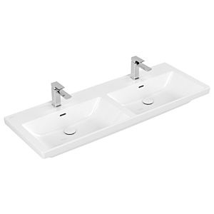 Villeroy und Boch Subway 3.0 Schrank-Doppelwaschtisch 4A71D5R1 130x47cm, mit je 1 Hahnloch/mit Überlauf, weiß C-plus